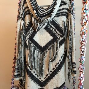 Free People Bohemian Knit Zip Up Hooded Cardigan